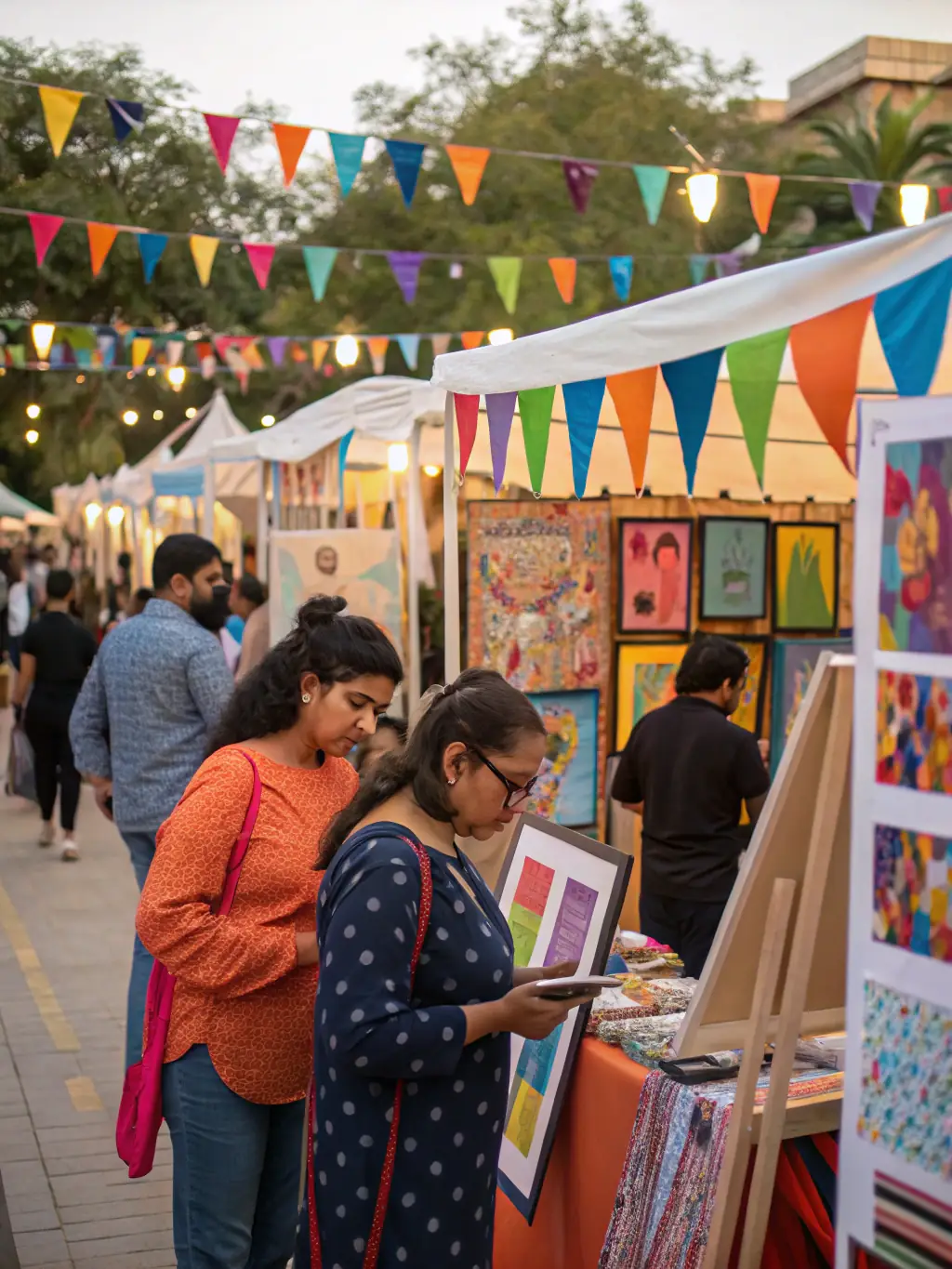 A high-quality image of a SCENE ARTISTIQUE LES ECURIES event, featuring local artists showcasing their work and interacting with community members, highlighting the organization's role in strengthening community connections.